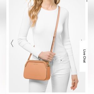 Like New Micheal Kors Crossgrain Leather Double-Zip Crossbody Bag